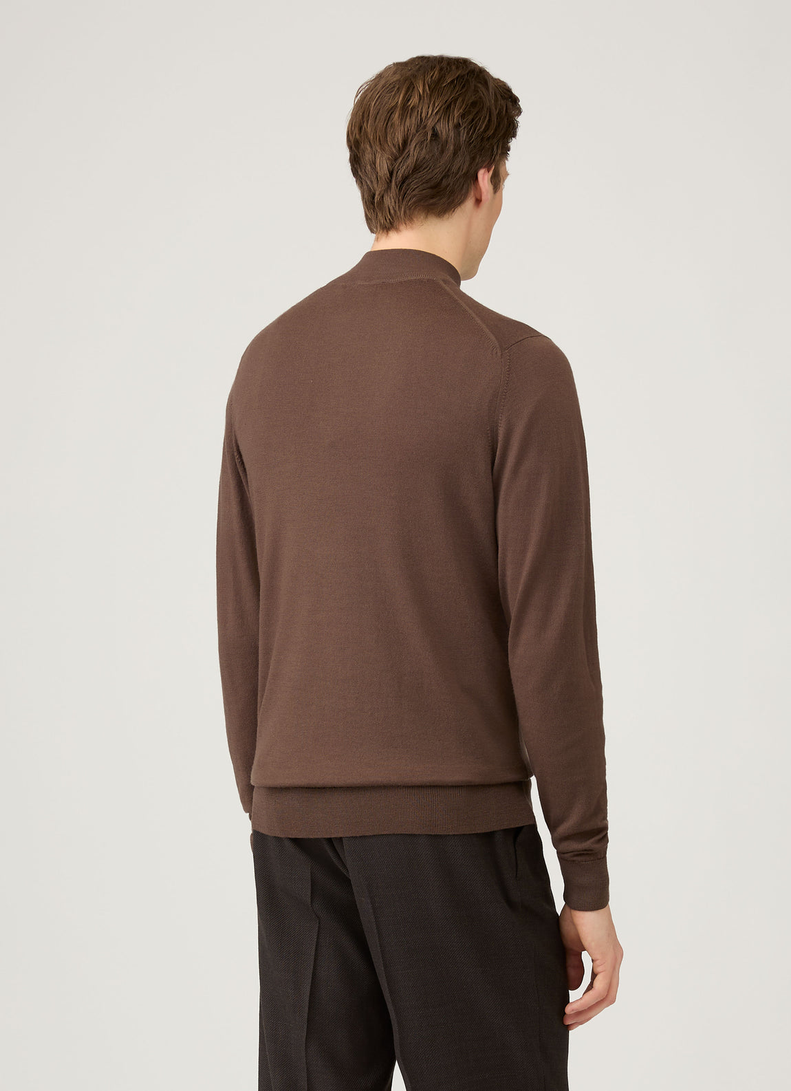 Men's Extra-Fine Merino Zip Neck in Bark