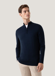 Men's Extra-Fine Merino Zip Neck in Light Navy