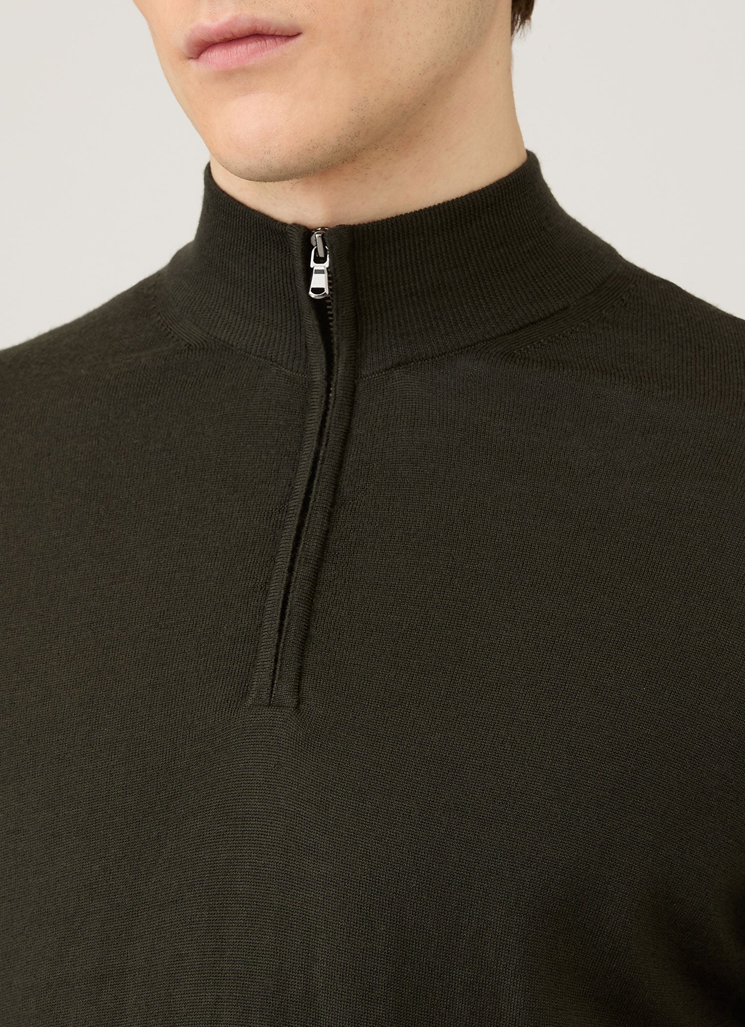 Men's Extra-Fine Merino Zip Neck in Dark Green