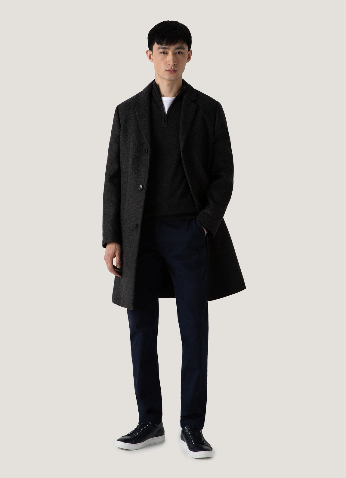 Men's Extra-Fine Merino Zip Neck in Charcoal Melange