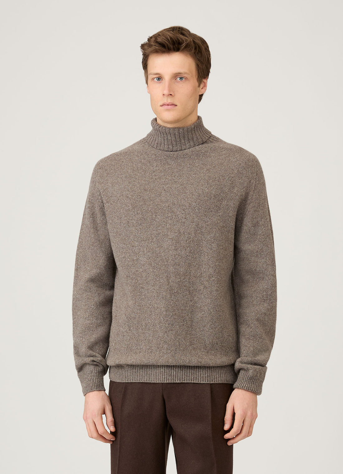 Men's Lambswool Roll Neck in Bark