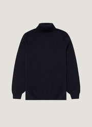 Men's Lambswool Roll Neck in Dark Navy Mouline