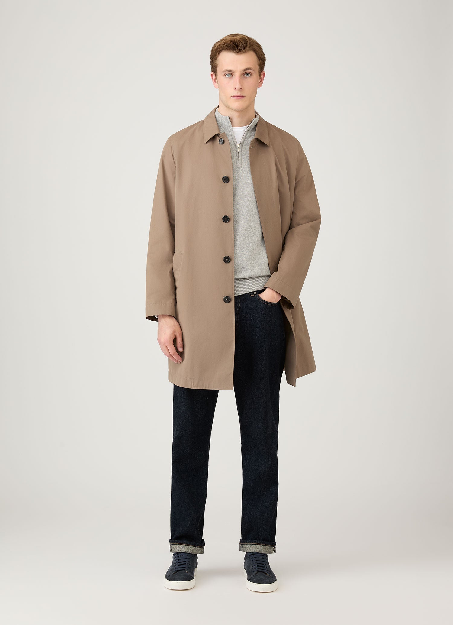 Men's Cashmere Zip Neck Jumper in Grey Melange