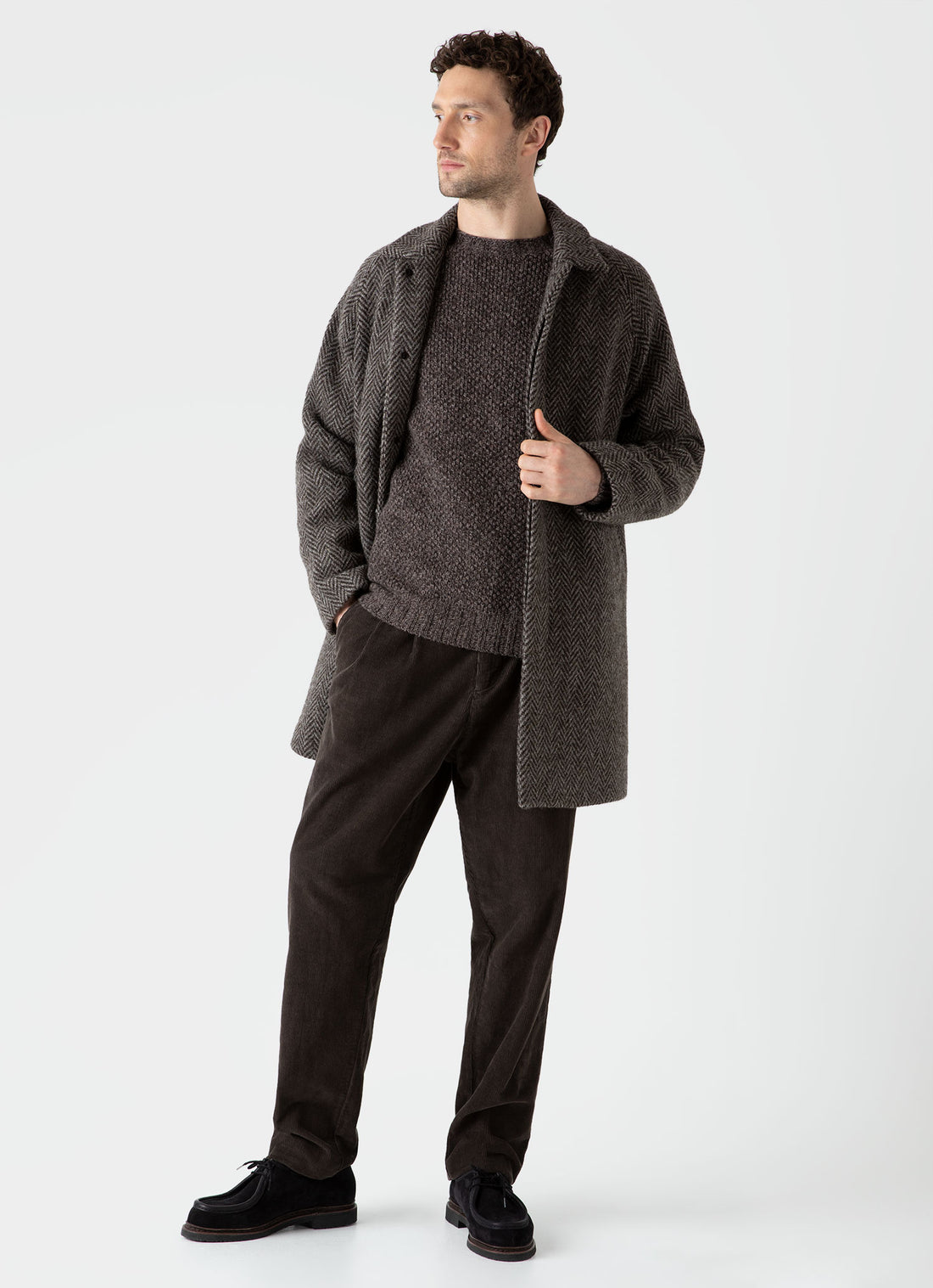 Men's Lambswool Textured Jumper in Coffee Twist