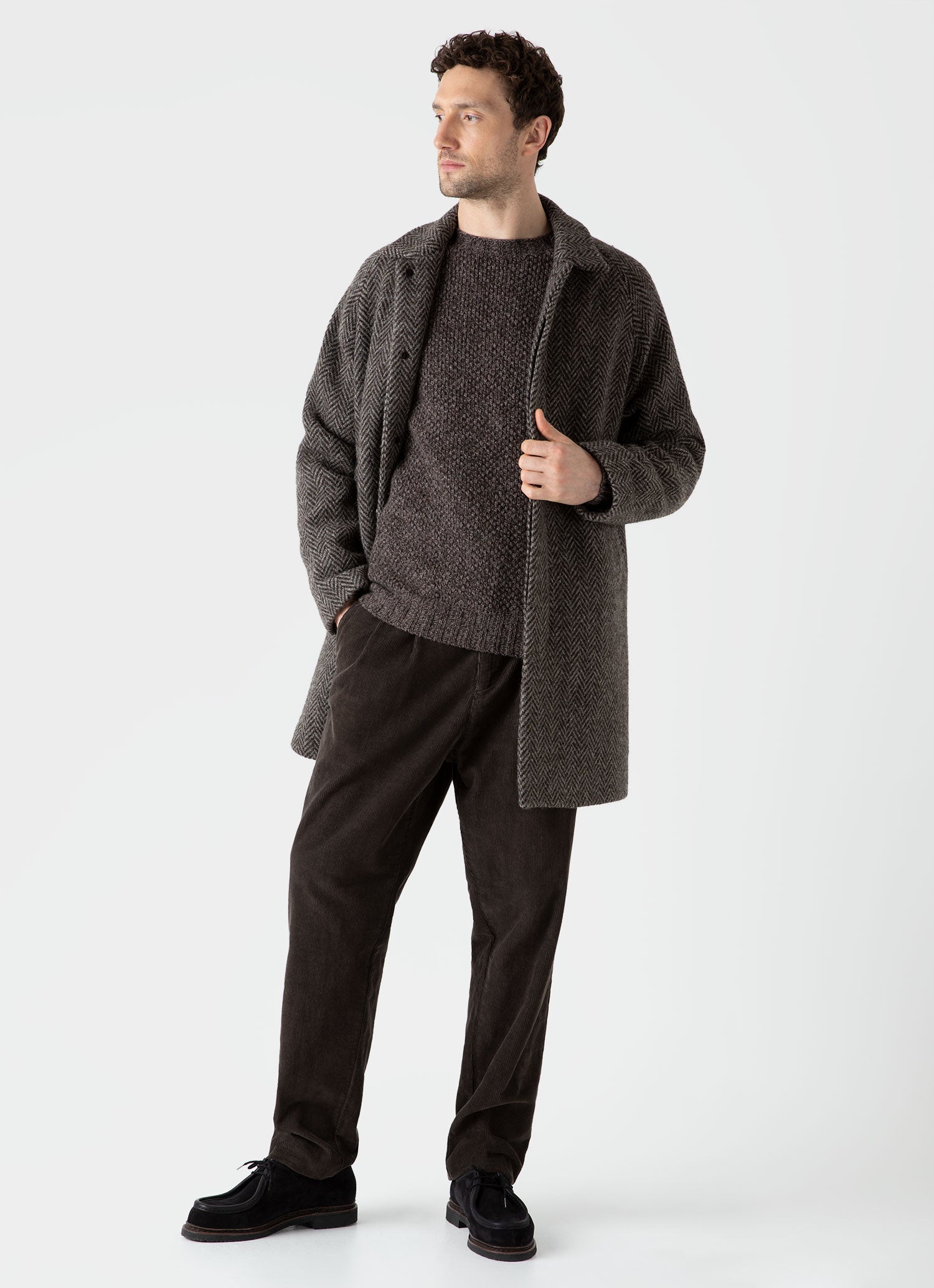 Men's Lambswool Textured Jumper in Coffee Twist