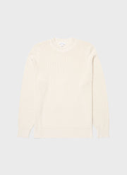 Men's Waffle Stitch Crew Neck Jumper in Ecru