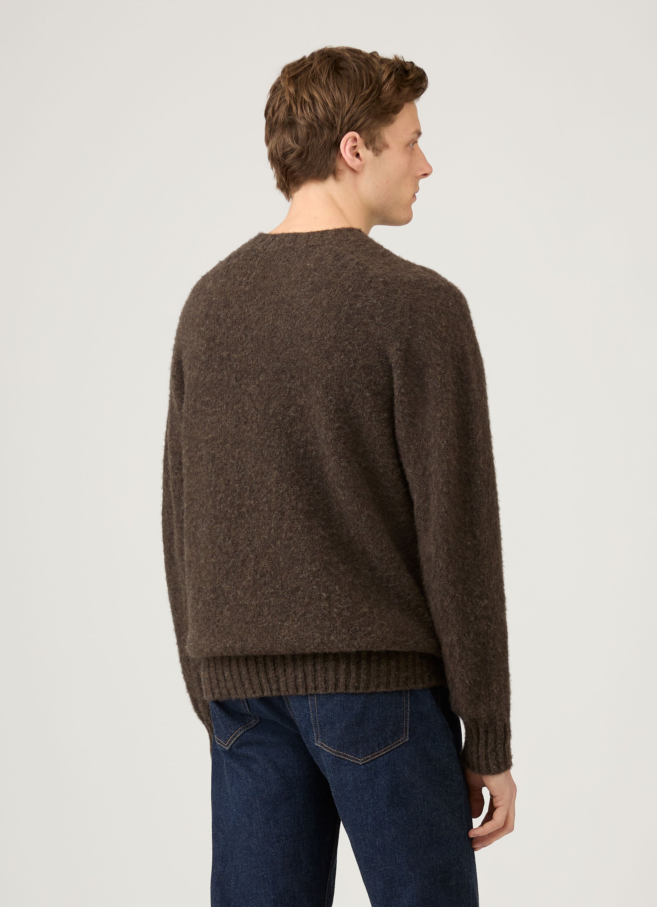 Men's Shetland Crew Neck Jumper in Bark