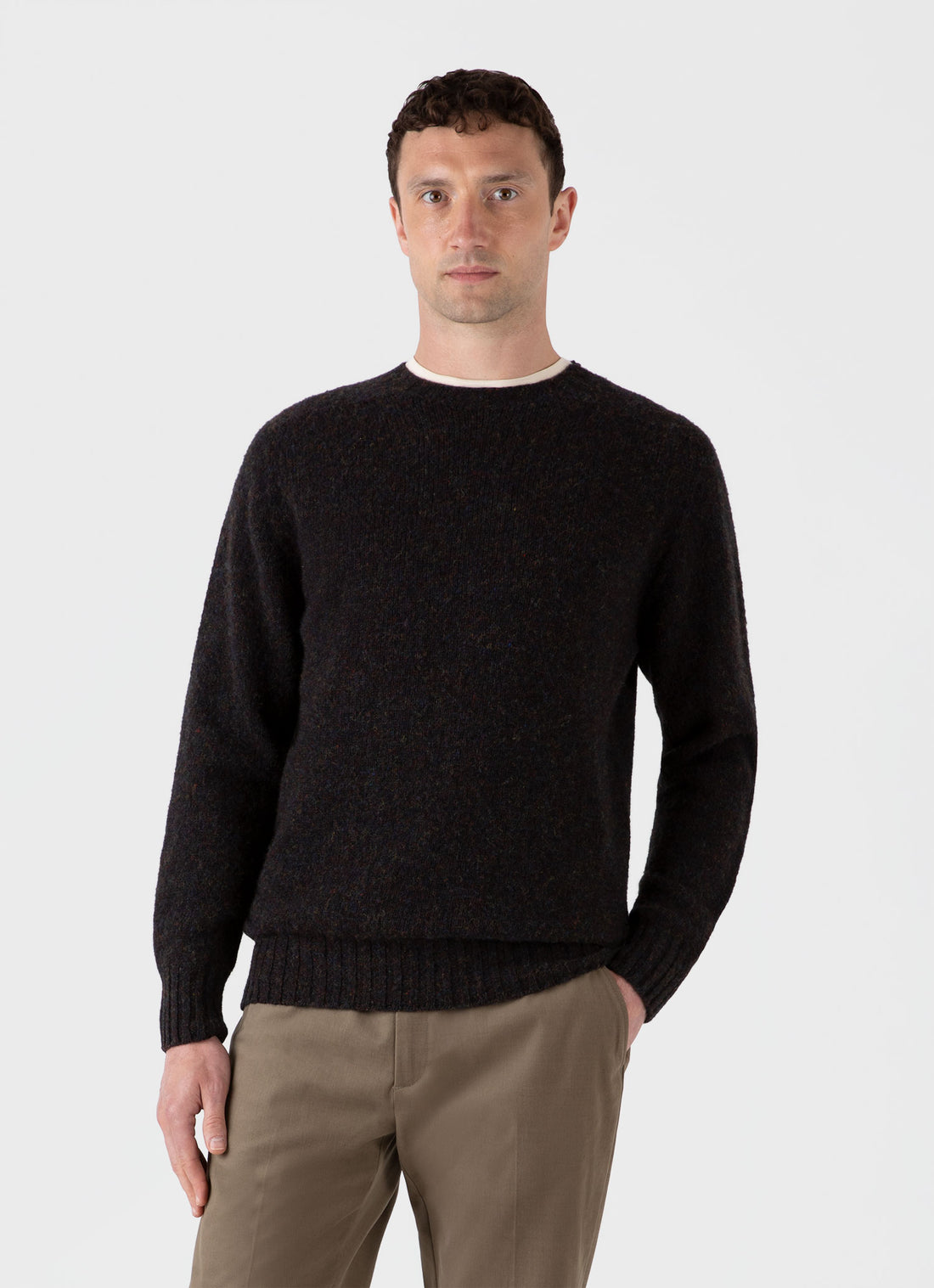 Men's Shetland Crew Neck Jumper in Midnight Melange