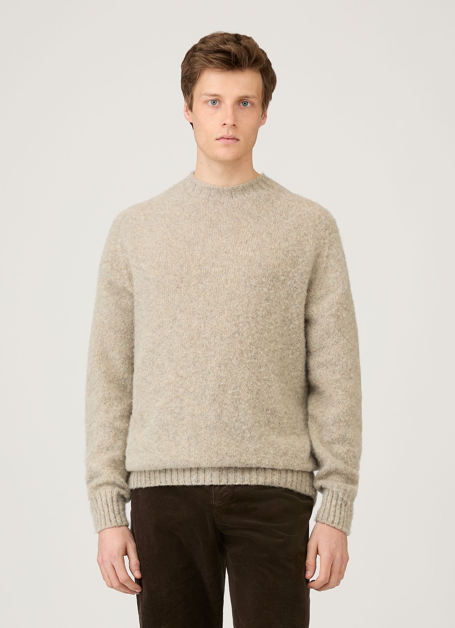 Men's Shetland Crew Neck Jumper in Oatmeal Melange