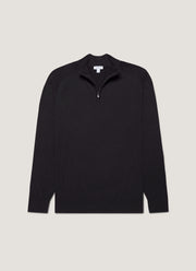 Men's Sea Island Cashmere Half Zip in Black