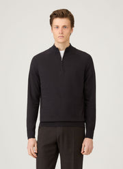 Men's Sea Island Cashmere Half Zip in Black