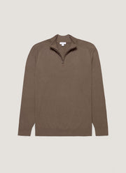 Men's Sea Island Cashmere Half Zip in Bark
