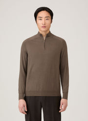 Men's Sea Island Cashmere Half Zip in Bark