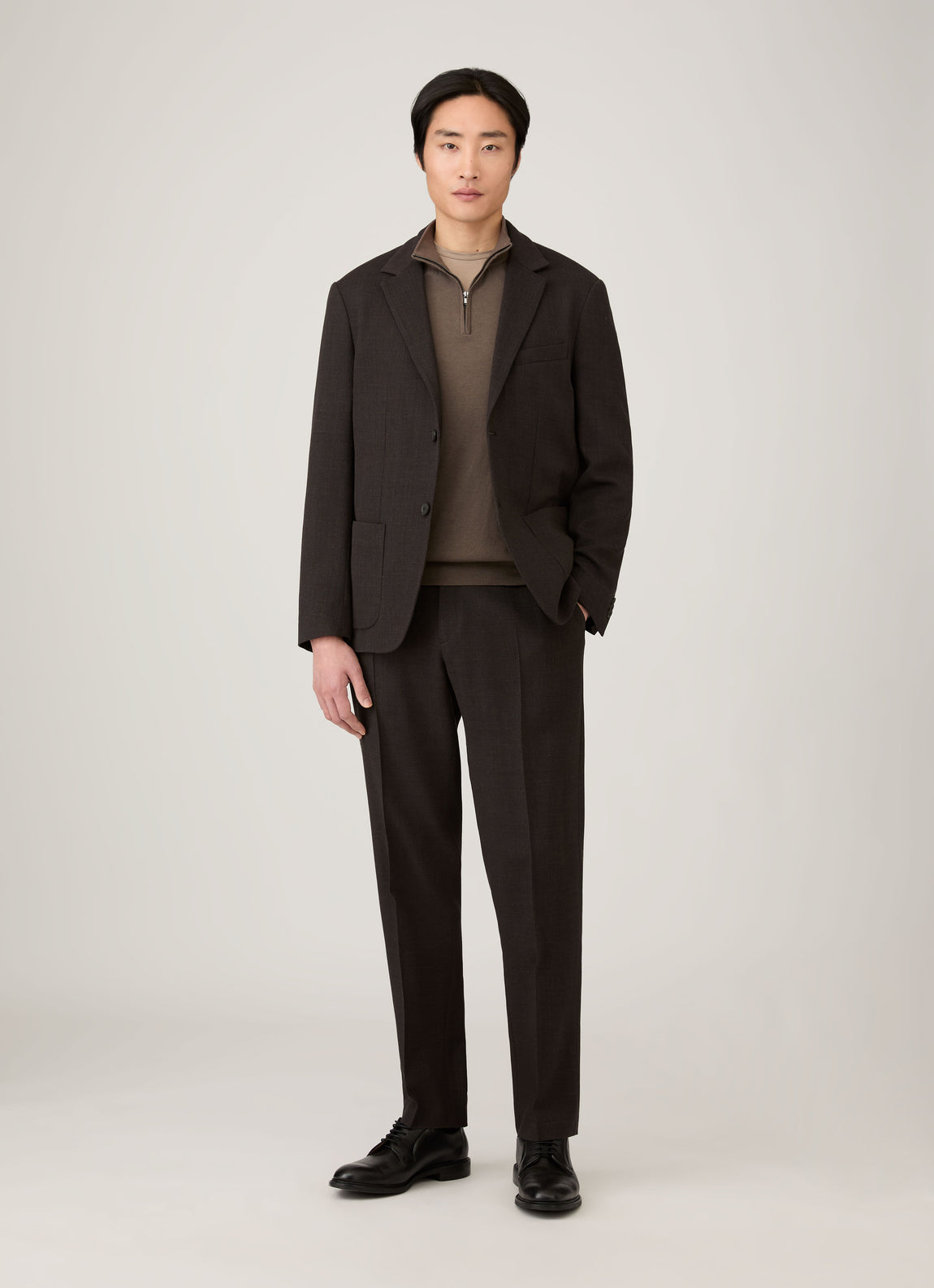 Men's Sea Island Cashmere Half Zip in Bark