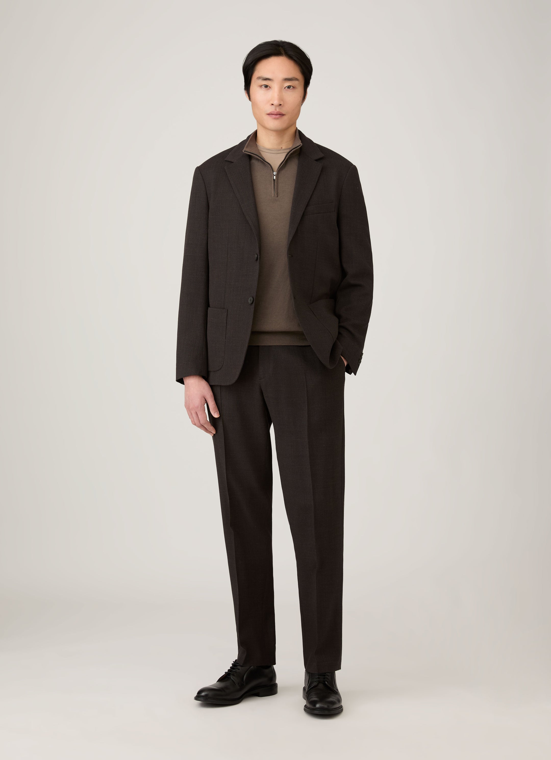 Men's Sea Island Cashmere Half Zip in Bark