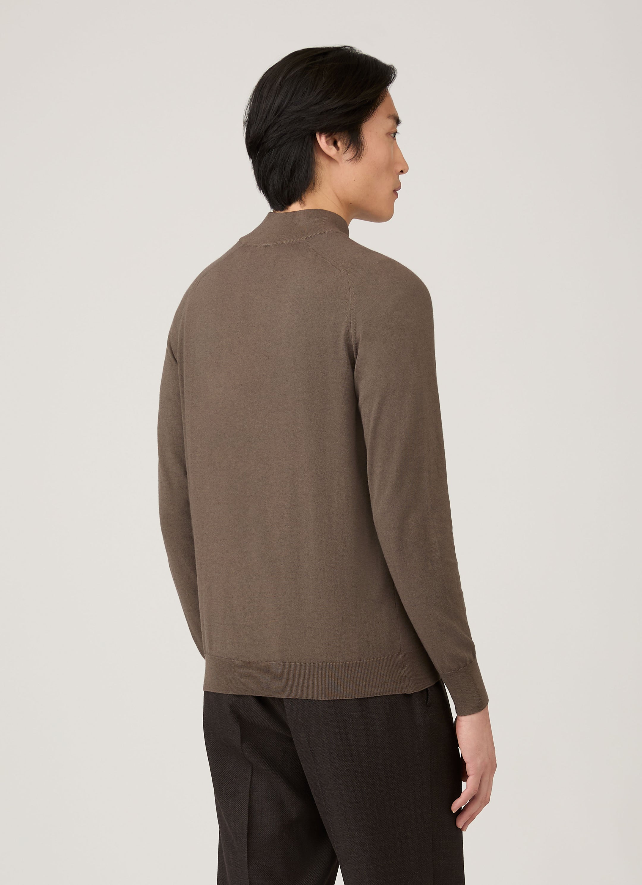 Men's Sea Island Cashmere Half Zip in Bark