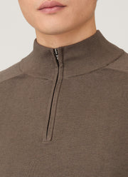Men's Sea Island Cashmere Half Zip in Bark