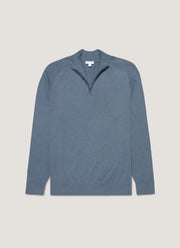 Men's Sea Island Cashmere Half Zip in Slate Blue