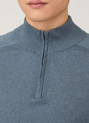 Men's Sea Island Cashmere Half Zip in Slate Blue