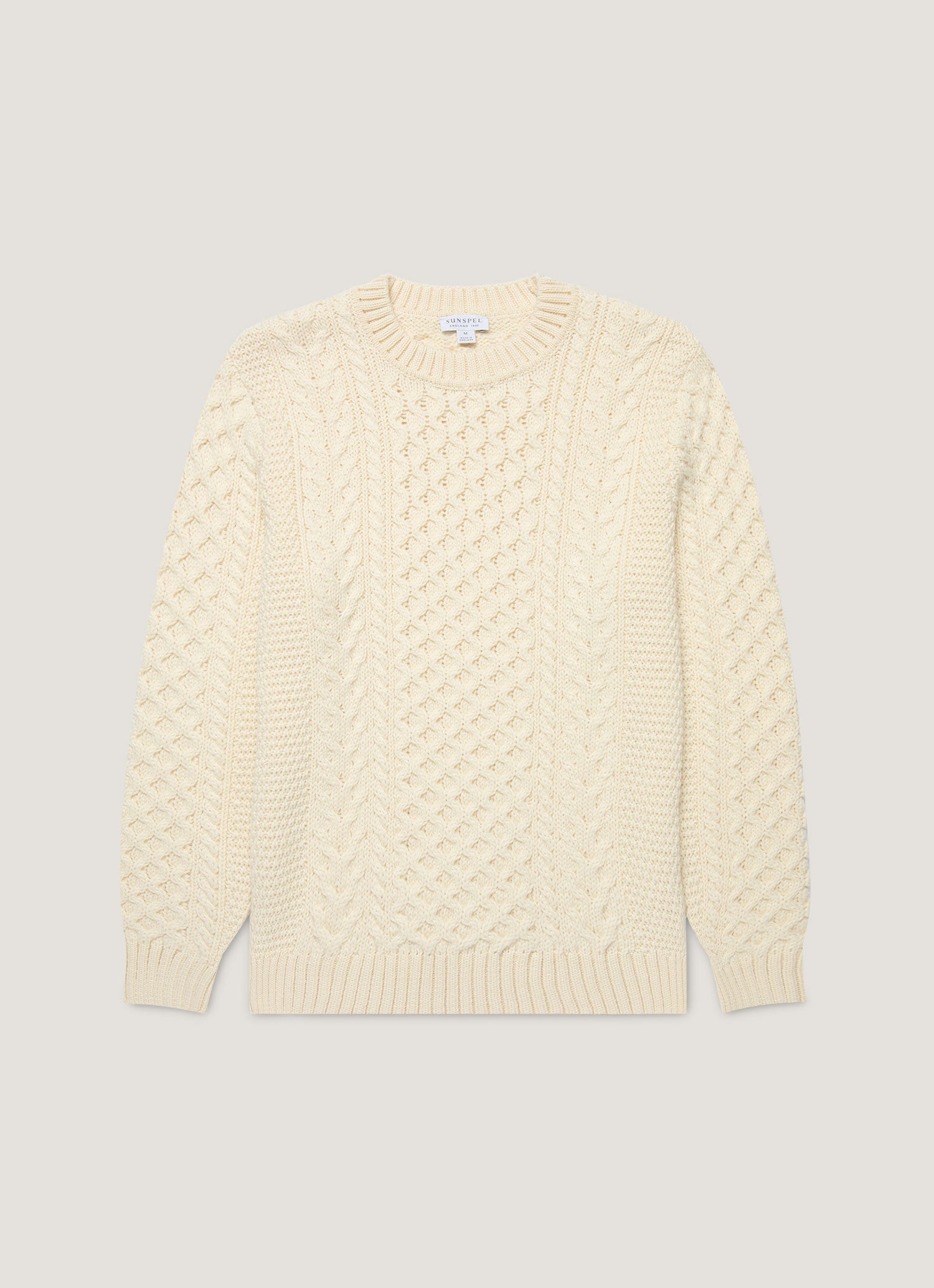 Men's Cable Knit Jumper in Ecru Sunspel