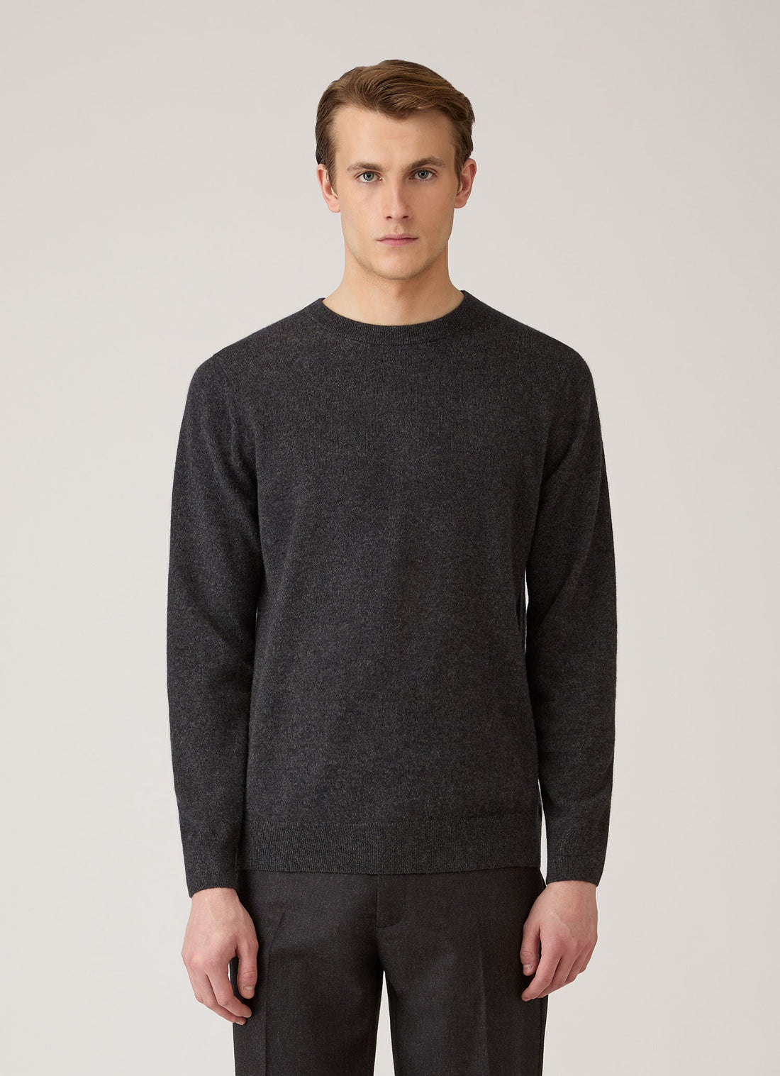 Men's Cashmere Crew Neck Jumper in Charcoal Melange