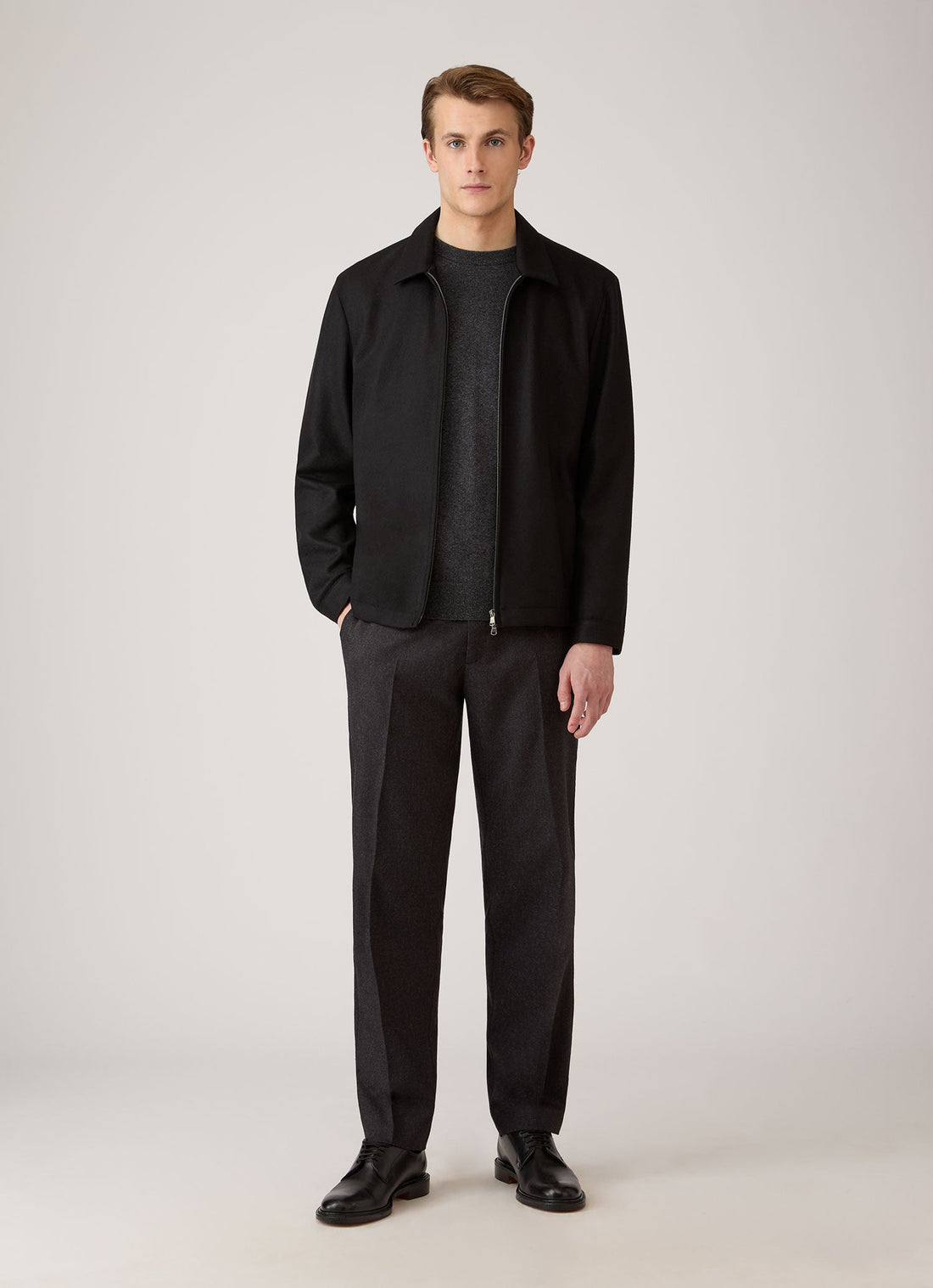 Men's Cashmere Crew Neck Jumper in Charcoal Melange