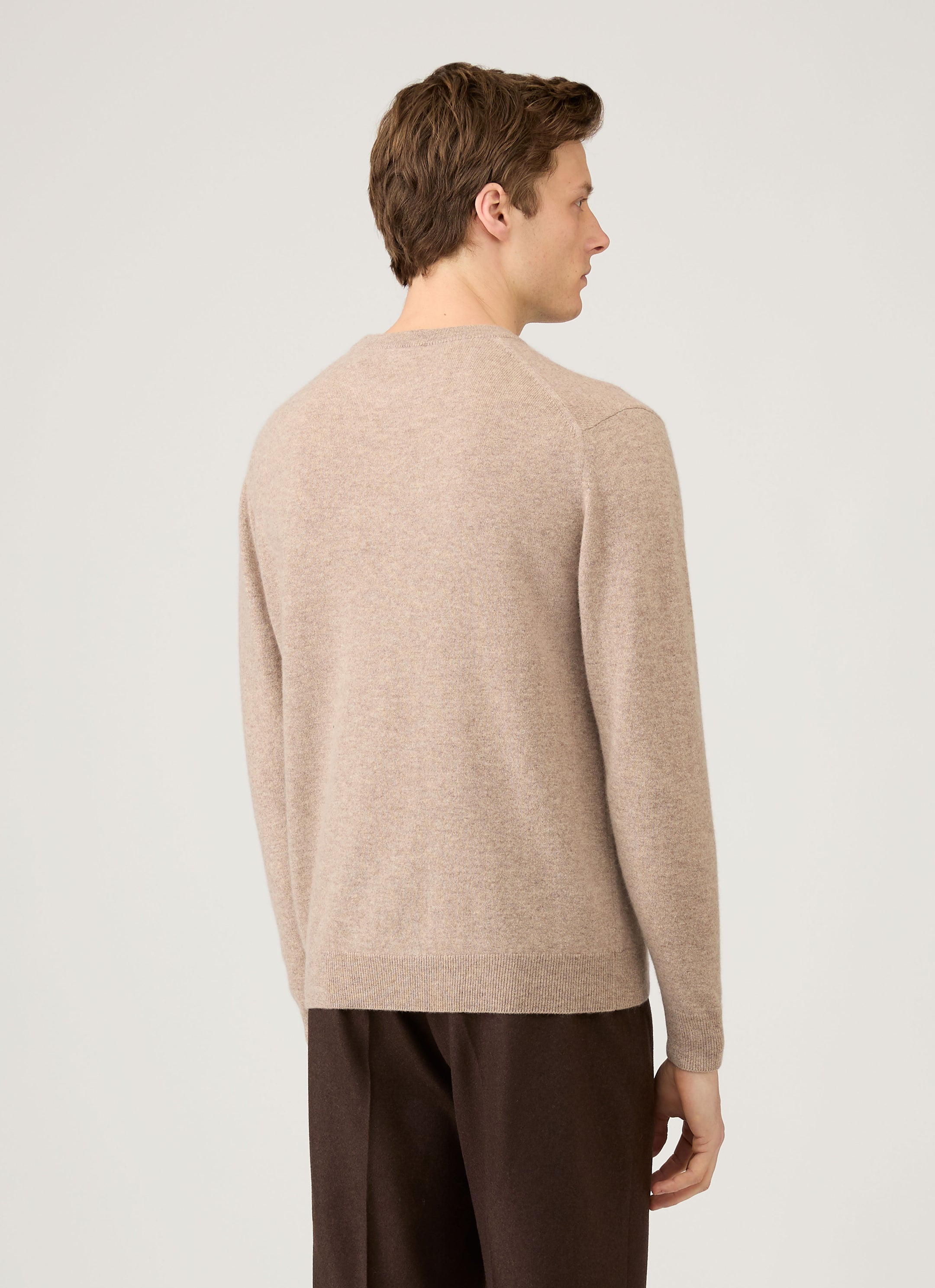 Men's Cashmere Crew Neck Jumper in Oatmeal Melange