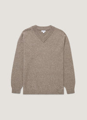 Men's Lambswool V-neck Jumper in Bark
