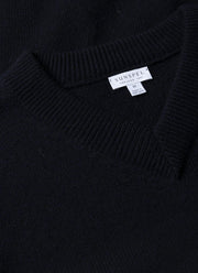 Men's Lambswool V-neck Jumper in Dark Navy Mouline