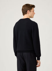 Men's Lambswool V-neck Jumper in Dark Navy Mouline