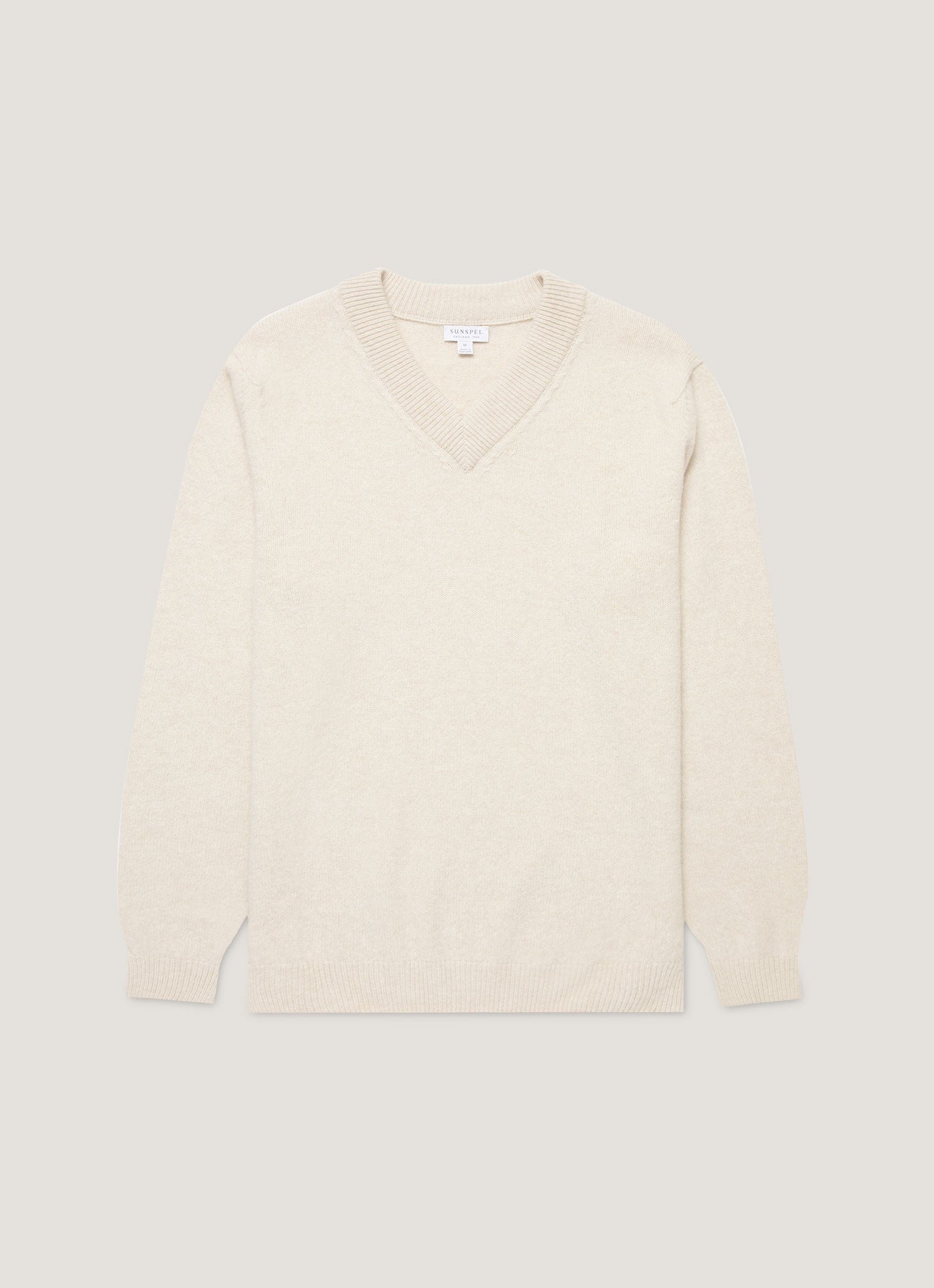 Men's Lambswool V-neck Jumper in Oatmeal Melange