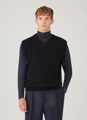 Men's Lambswool Vest in Dark Navy Mouline
