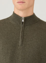 Men's Cashmere Half Zip Jumper in Khaki