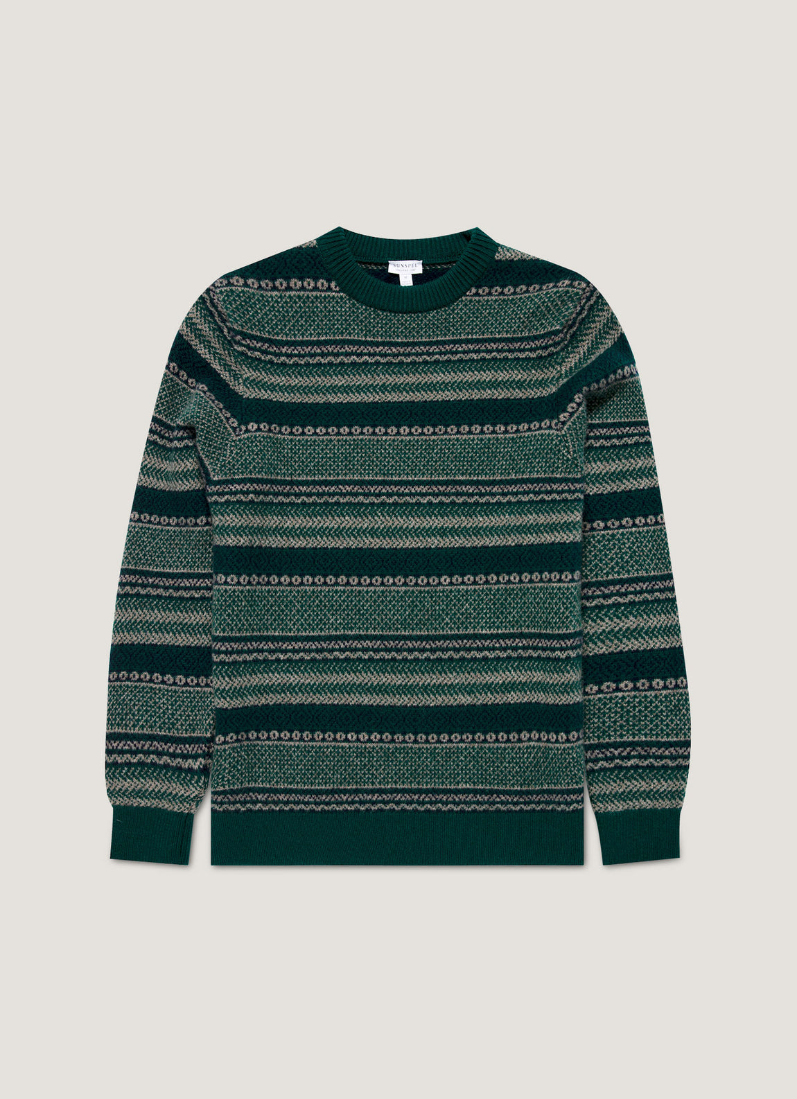Men's Lambswool Fair Isle Jumper in Holly Green