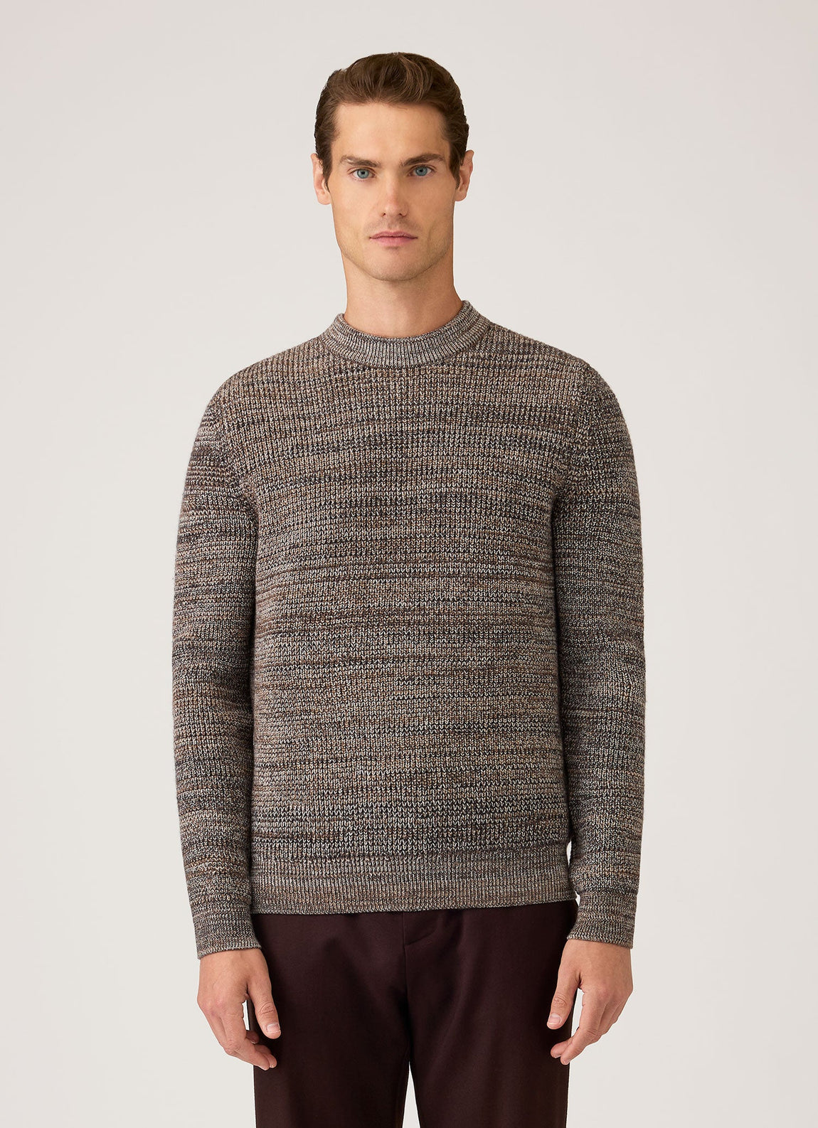 Men's Merino Twisted Stitch Jumper in Dark Beige