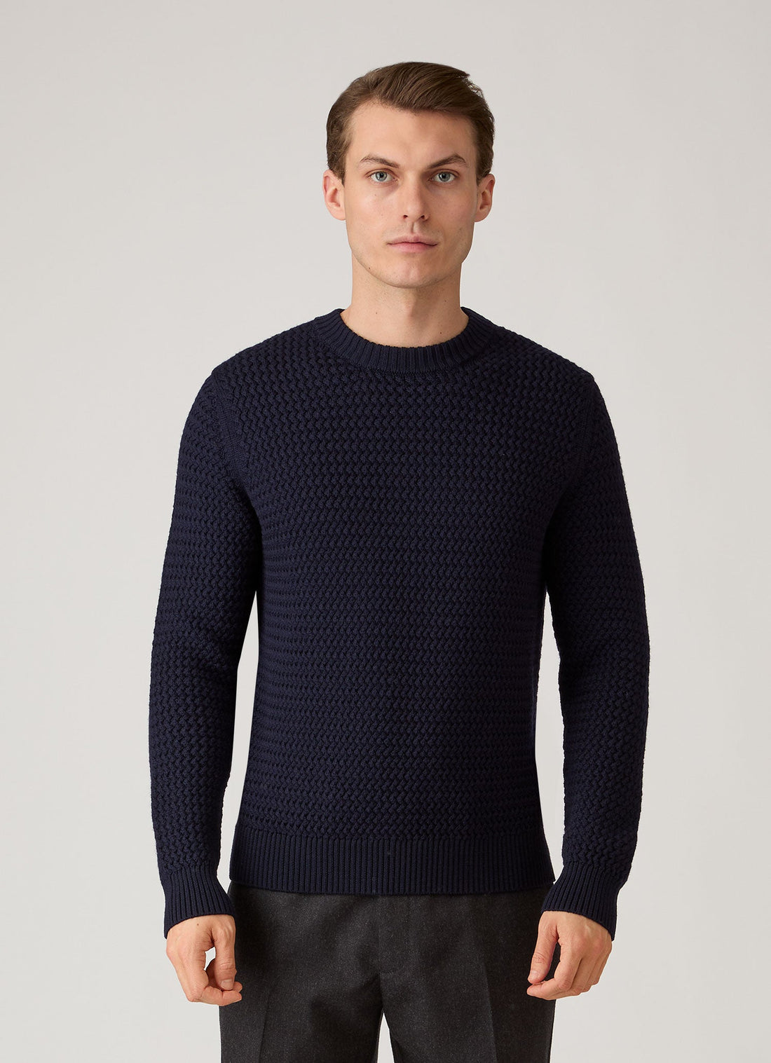 Men's Merino Wool Basketweave Jumper in Navy