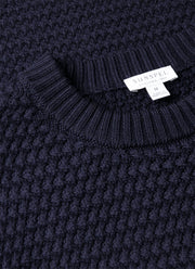 Men's Merino Wool Basketweave Jumper in Navy