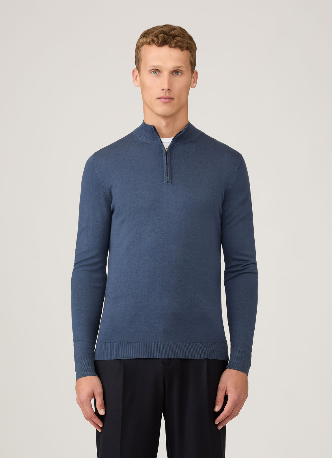 Men's Extra-Fine Merino Half Zip Jumper in Slate Blue