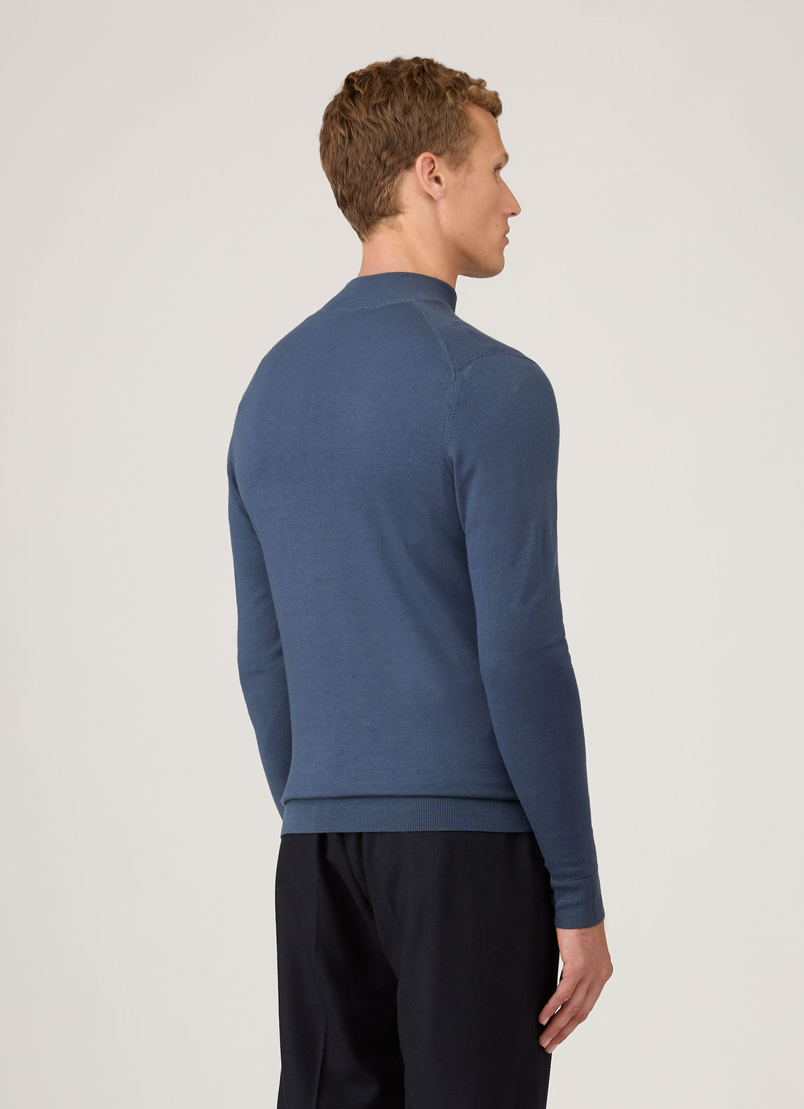 Men's Extra-Fine Merino Half Zip Jumper in Slate Blue