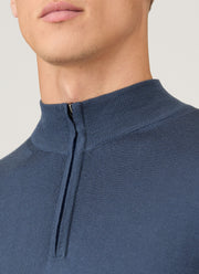 Men's Extra-Fine Merino Half Zip Jumper in Slate Blue