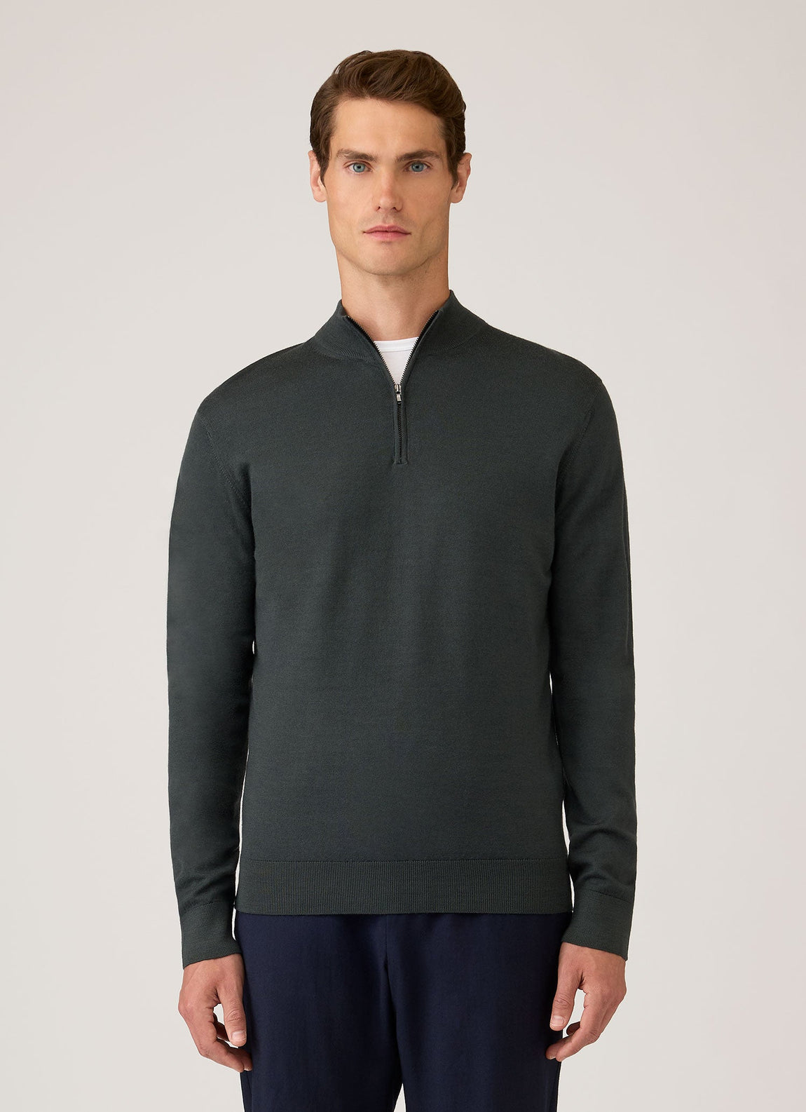 Men's Extra-Fine Merino Half Zip in Slate Green