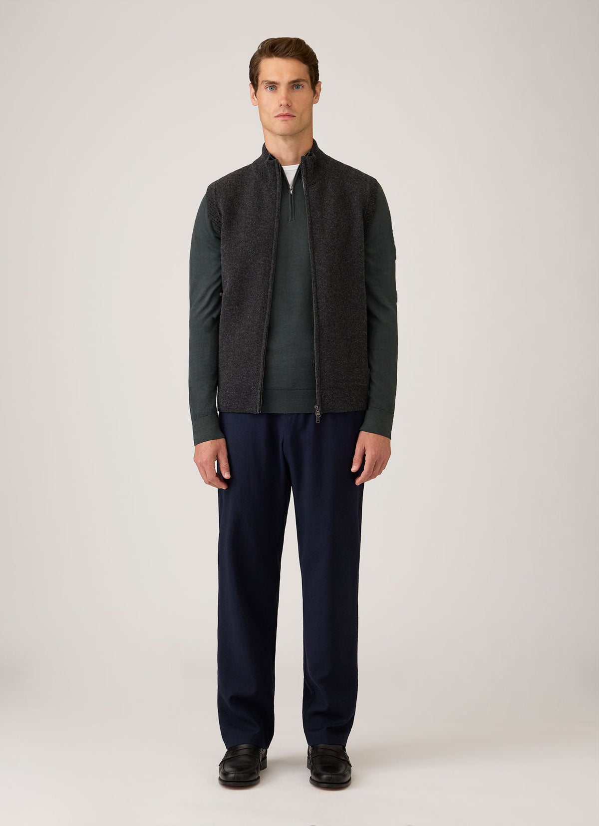 Men's Extra-Fine Merino Half Zip in Slate Green