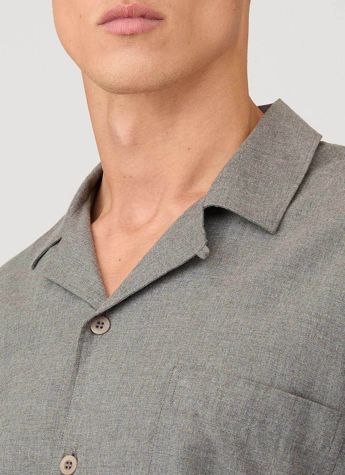 Men's Cotton Flannel Pyjama Shirt in Mid Grey Melange