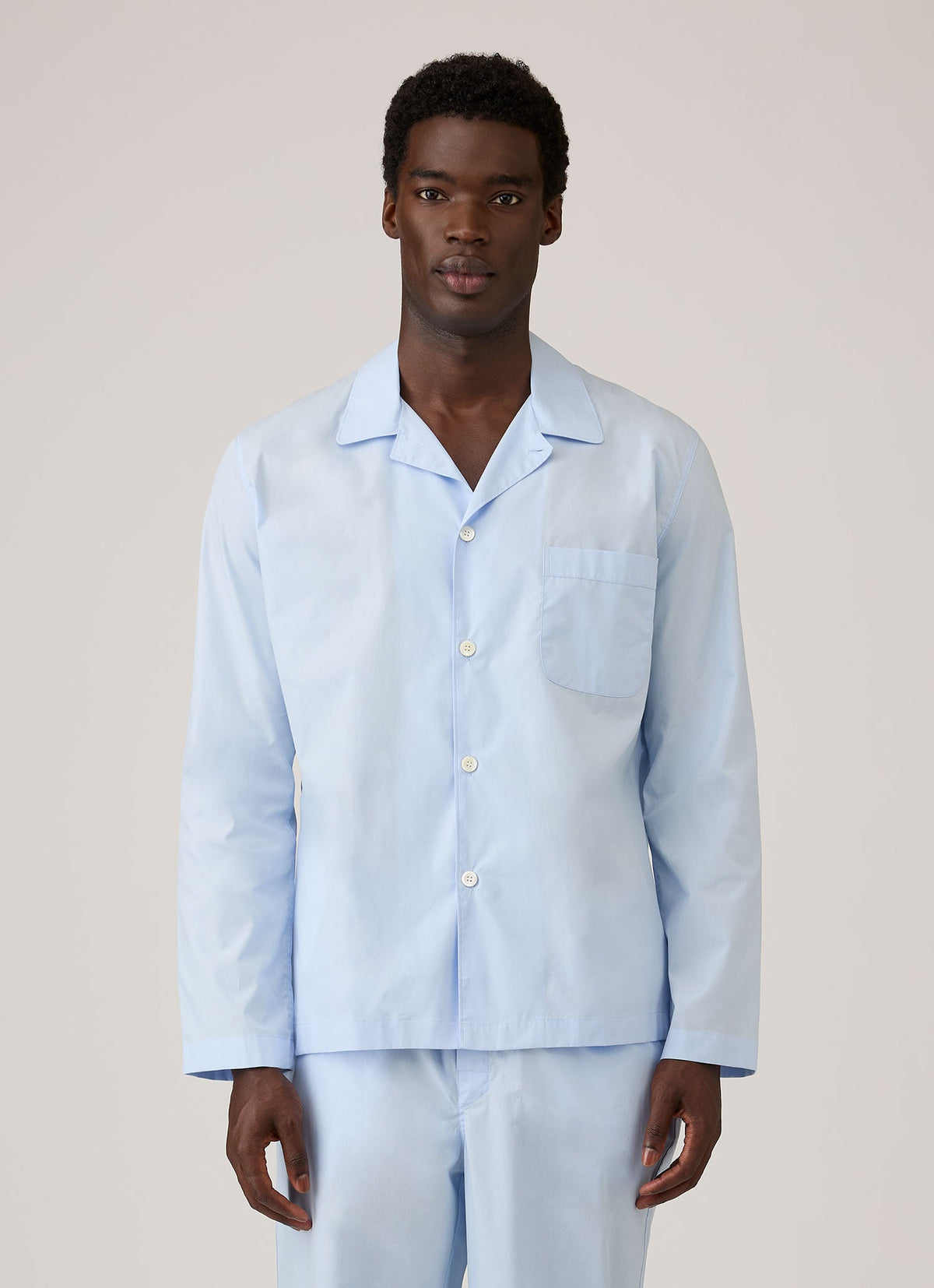 Men's Cotton Poplin Pyjama Shirt in Light Blue