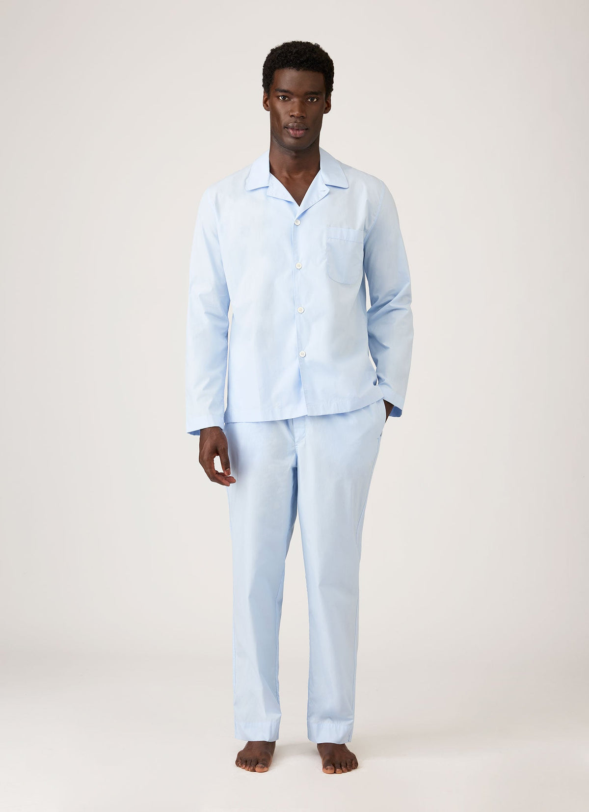 Men's Cotton Poplin Pyjama Shirt in Light Blue