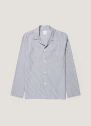 Men's Cotton Poplin Pyjama Shirt in White/Navy/Light Blue