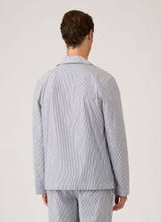 Men's Cotton Poplin Pyjama Shirt in White/Navy/Light Blue