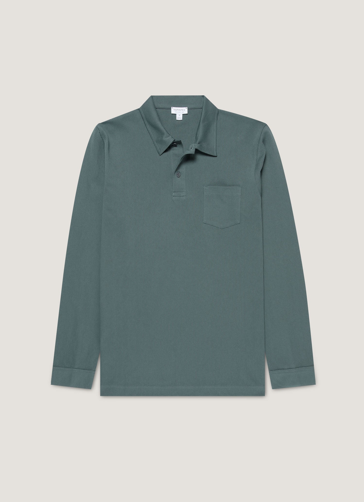Men's Long Sleeve Riviera Polo Shirt in Dark Petrol | Sunspel
