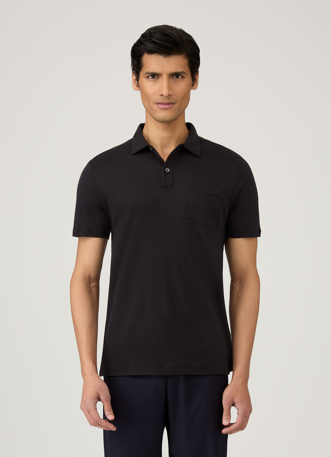 Men's Sea Island Cotton Jersey Polo Shirt in Black