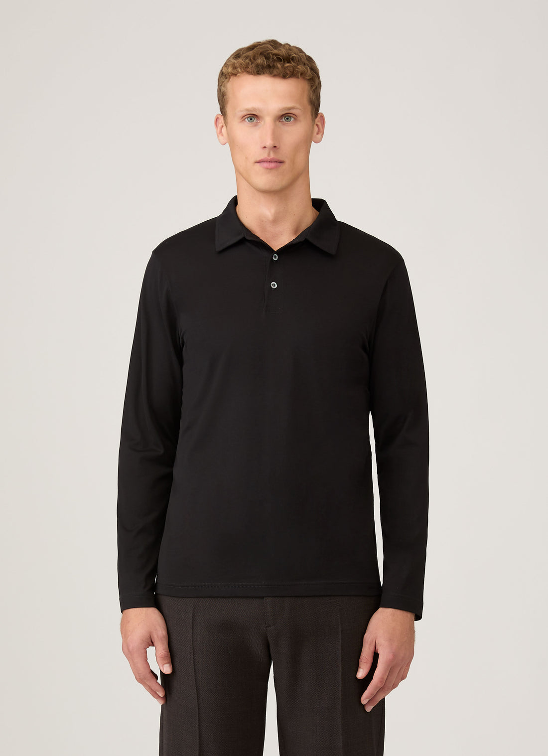 Men's Long Sleeve Classic Jersey Polo Shirt in Black